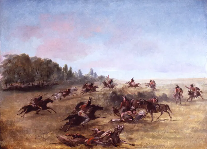 Mounted War Party Scouring A Thicket, oil painting by George Catlin