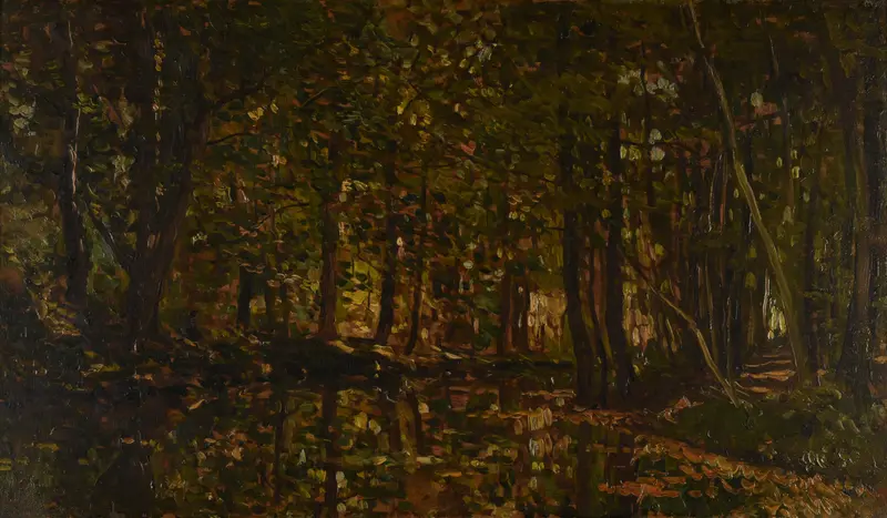 Ruisseau sous bois by Charles François Daubigny, oil on canvas depicting a tranquil river beneath trees.