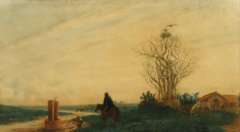 La lavandera by Prilidiano Pueyrredòn, oil painting depicting a washerwoman in muted colors.