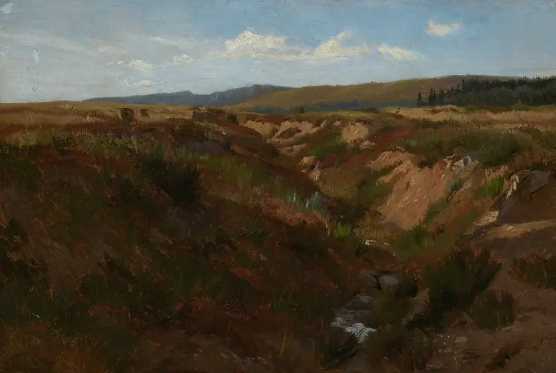 Landscape with heather blooms, oil on canvas by Eugen Bracht