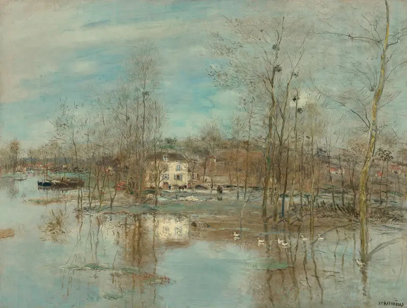 L’inondation dans la plaine, oil on canvas by Jean François Raffaëlli depicting a flooded landscape