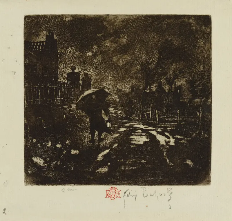 The Night Patrol by Félix Hilaire Buhot, genre scene, oil painting