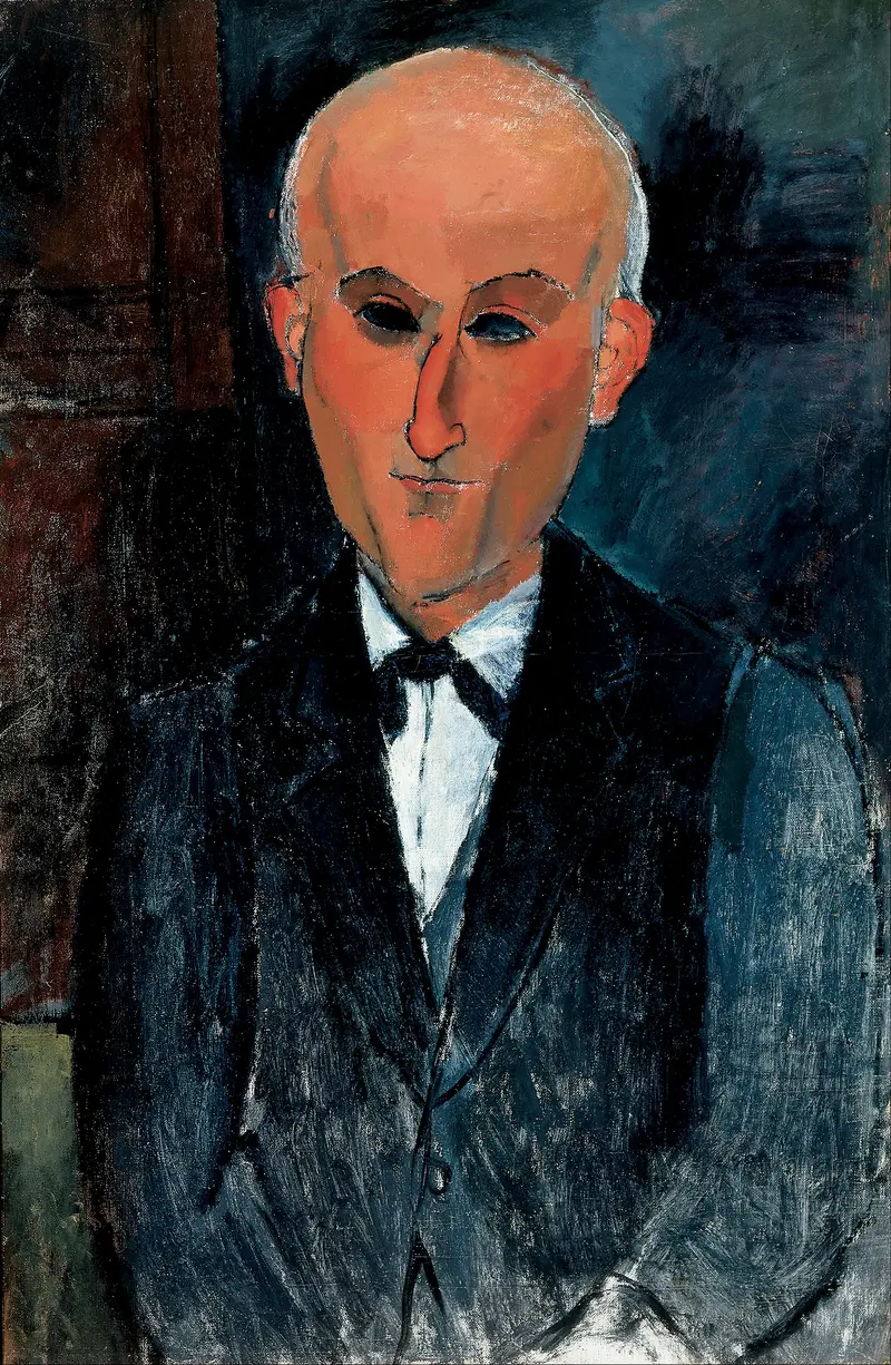 Amedeo Modigliani's portrait of Max Jacob, showcasing a contemplative gaze and sculptural features.