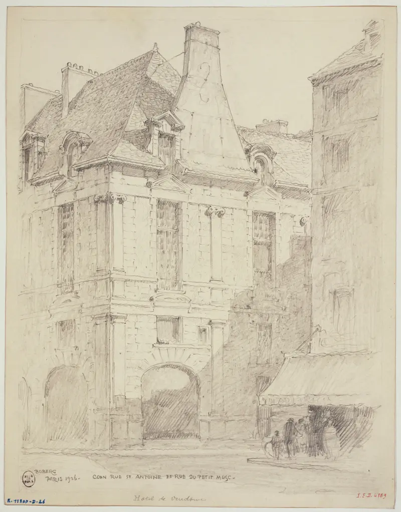 Landscape of a Parisian street with reflections on cobblestones, oil on canvas by Ferdinand Boberg