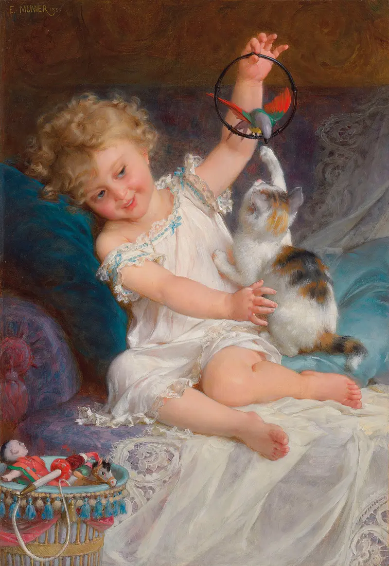 Émile Munier's 'Playtime' captures children at play in a vibrant, natural setting.