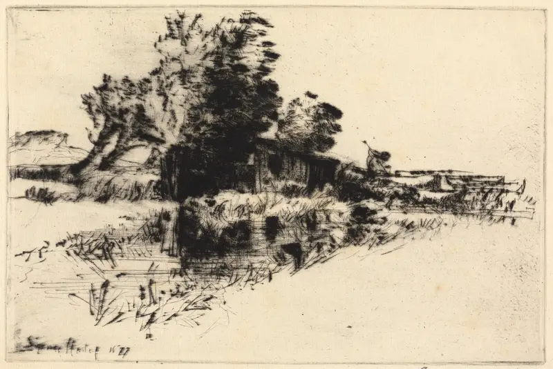 The Little Boat House by Francis Seymour Haden, impressionism, depicting a serene marine scene