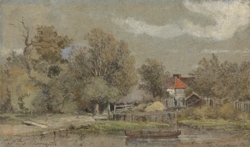 Landscape by Patrick Nasmyth, featuring rolling hills and golden light, oil painting.