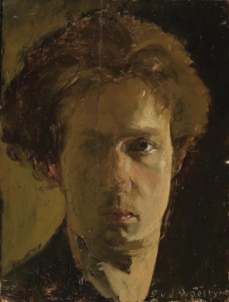 Self-portrait by Gustave Van de Woestijne, depicting a figure in introspective contemplation.