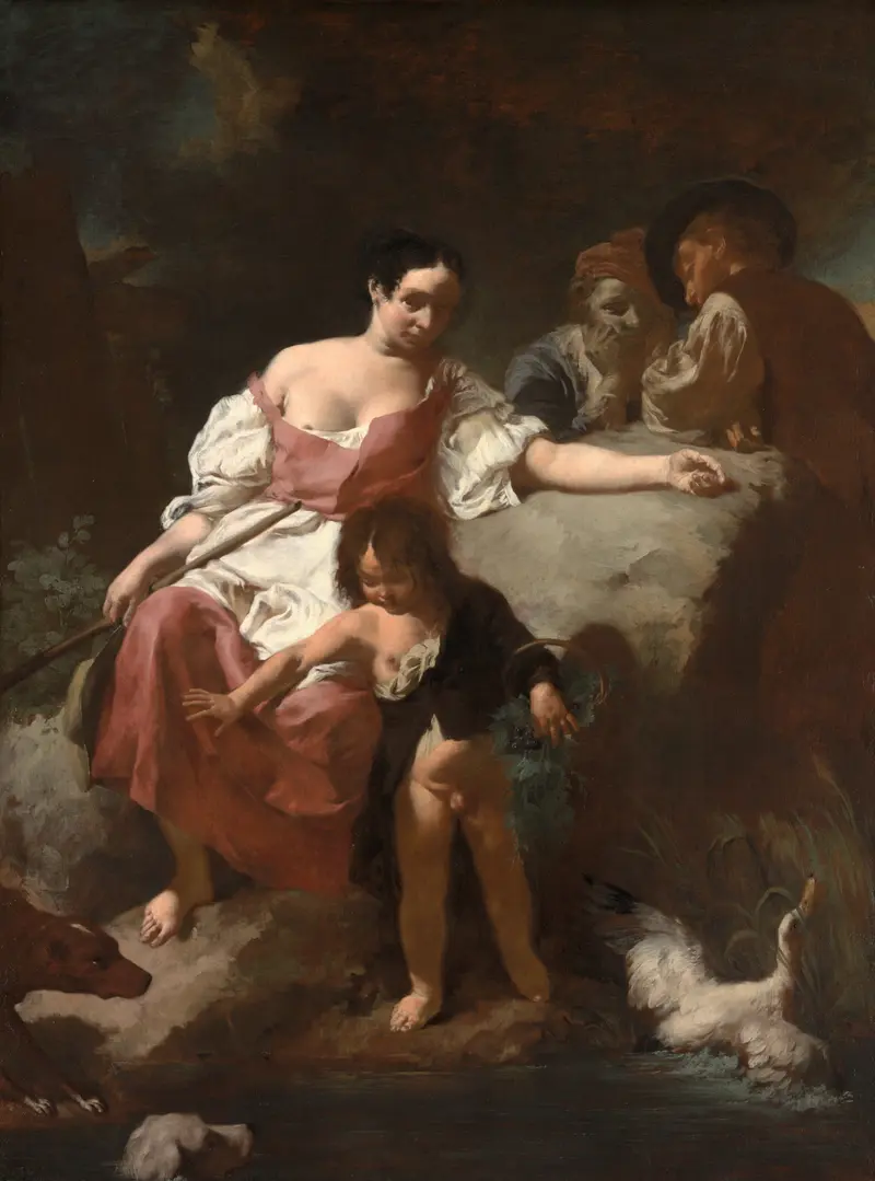 Pastoral Scene by Giovanni Battista Piazzetta, oil on canvas depicting figures in a serene landscape.