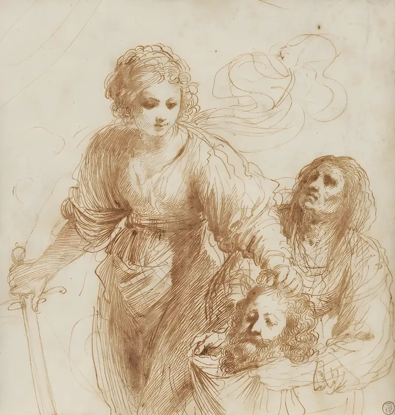 Guercino's 'Judith with the Head of Holofernes' depicts a dramatic biblical scene.
