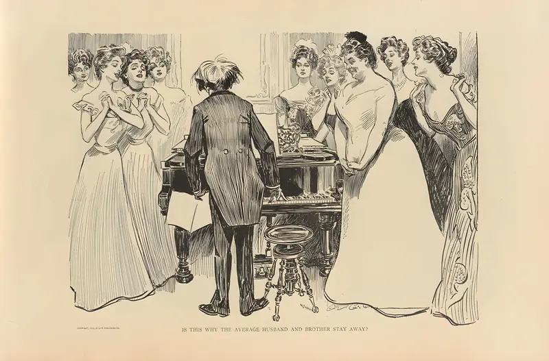 A lively scene of women engaging in conversation, reflecting changing social dynamics.