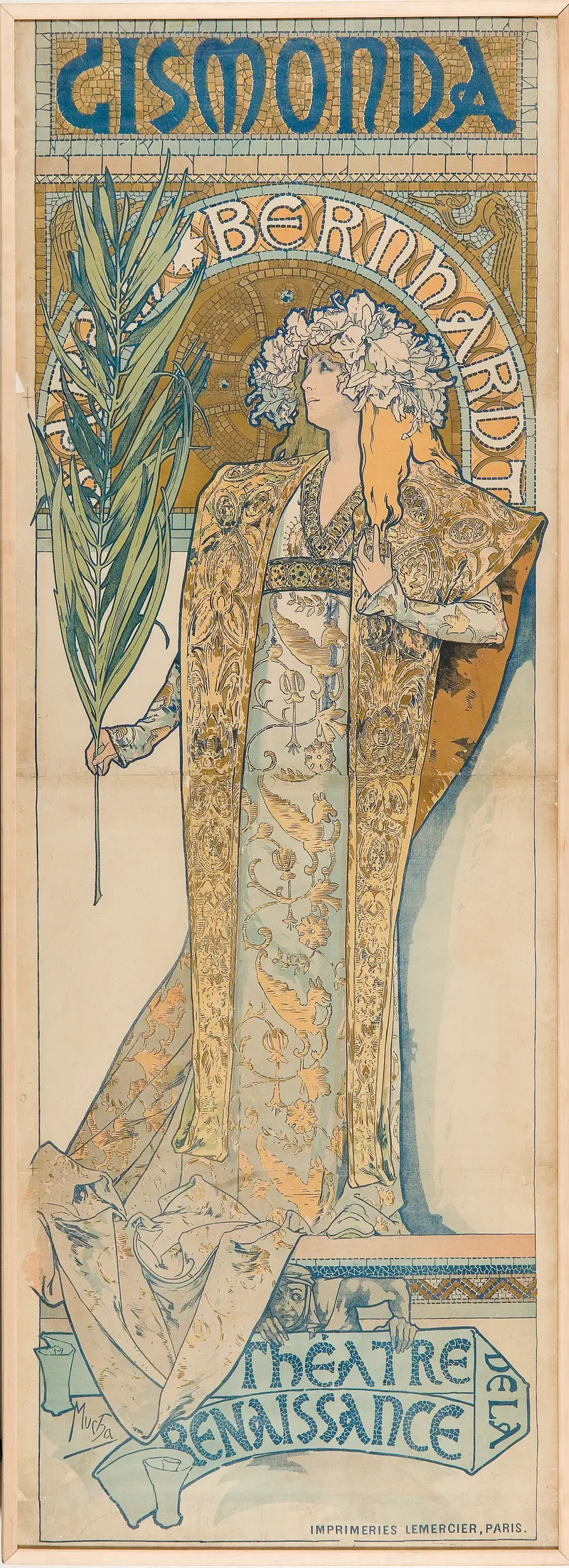 A striking portrait by Alphonse Mucha featuring a woman adorned in elaborate floral motifs.