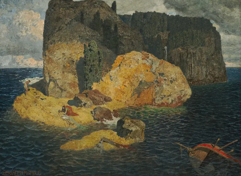 Marine scene depicting a shipwreck by Alexander Rothaug, oil painting