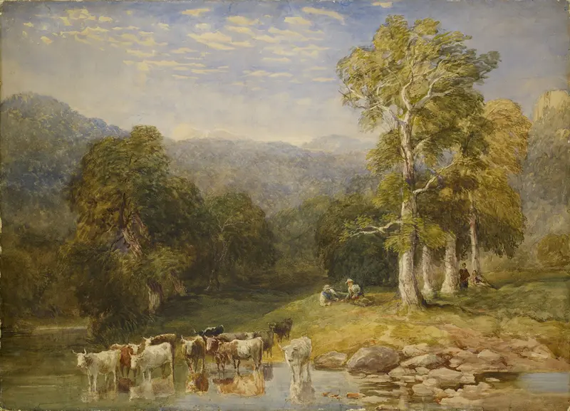 Landscape of the Llugwy and Conway rivers by David Cox Jnr, oil painting