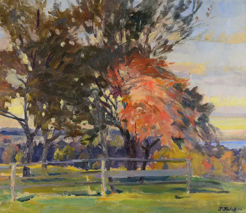 Abstract composition with red and gold tones by Paul Roloff, 1924