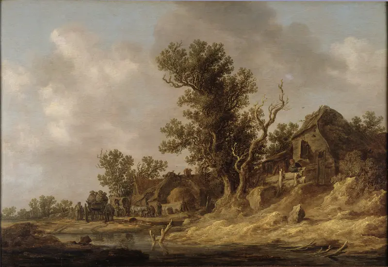 Interior scene with a figure at a table, oil on canvas by Jan van Goyen