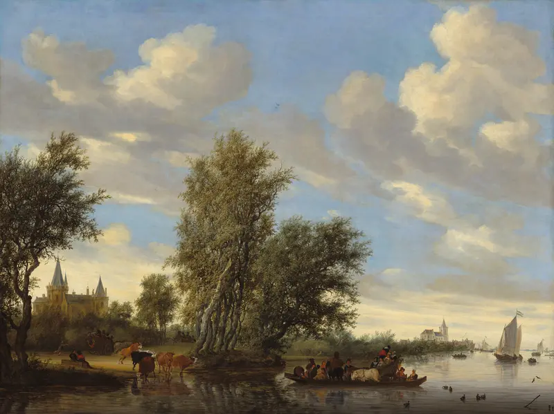 River landscape with ferry, oil on canvas by Jacob Salomonsz. van Ruysdael