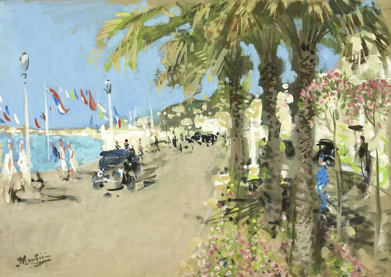 Marine scene of the shoreline and sea by Pierre-Eugène Montézin, oil painting