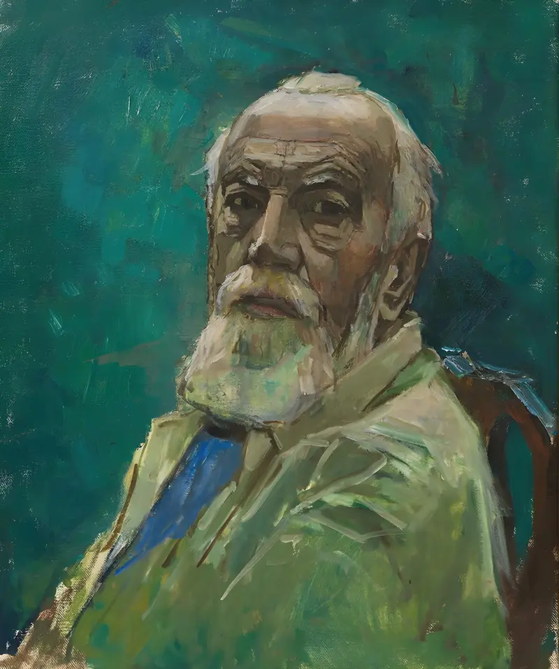 A self-portrait by Carl Moll showcasing a unique expressionist style.