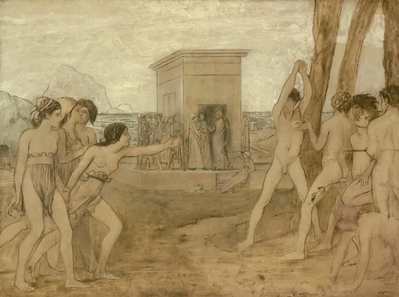 Oil painting by Edgar Degas depicting young Spartan girls challenging boys.