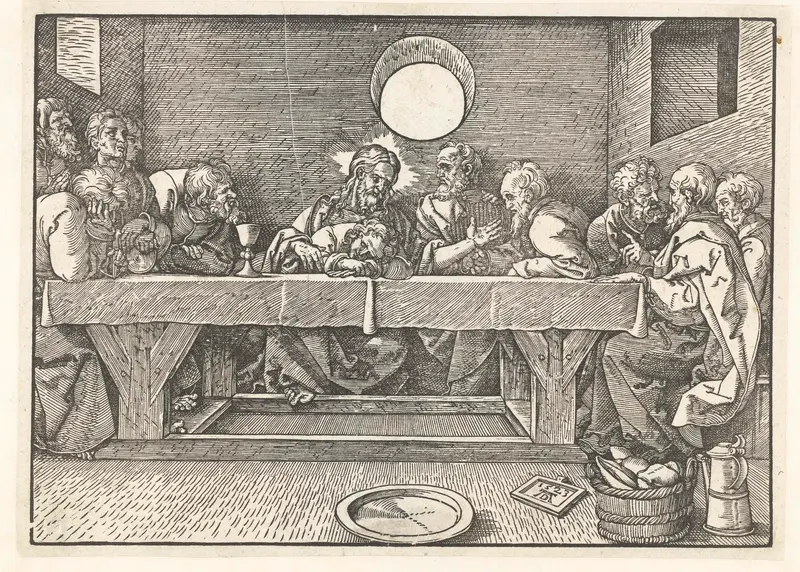 Religious scene with figures around a table, 1523, paper by Unknown Artist