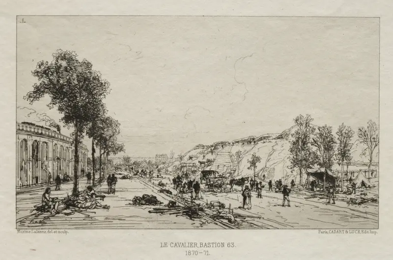 Engraving by Maxime Lalanne depicting a solitary figure during the siege of Paris