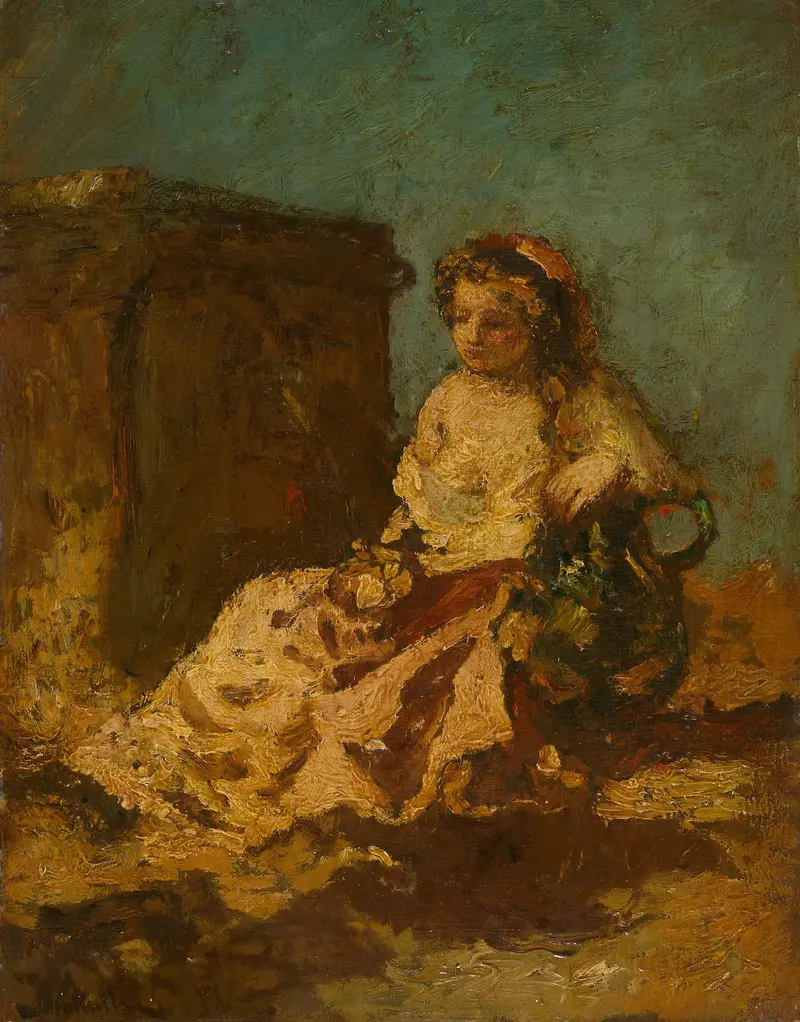 Meditation (Seated Woman) by Adolphe Joseph Thomas Monticelli, oil on canvas