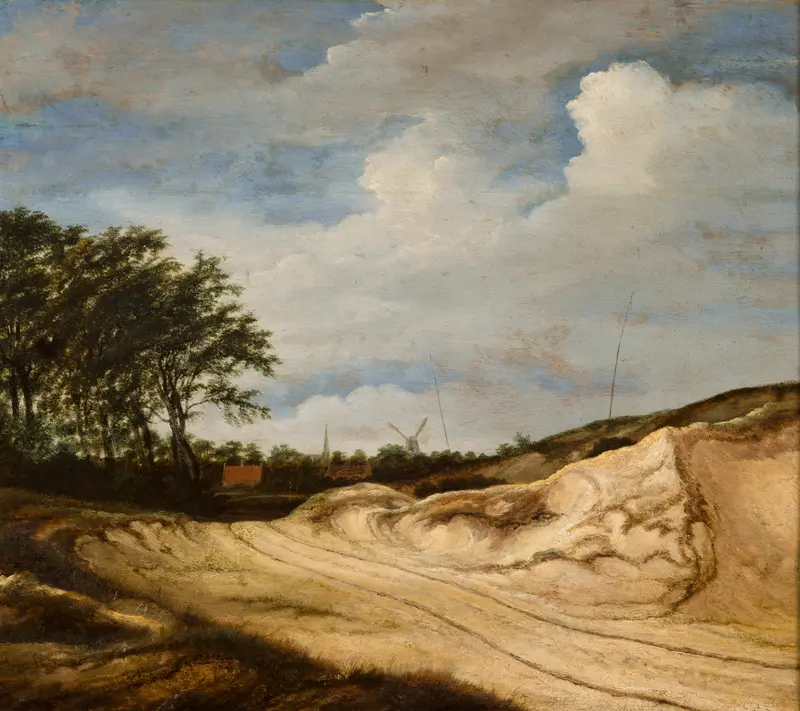 Landscape with the Dune by Guillam Dubois, oil on canvas depicting a sandy dune under light.