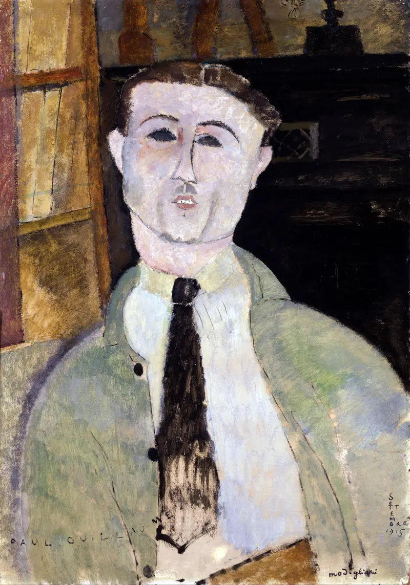 Portrait of Paul Guillaume by Amedeo Modigliani, showcasing his elongated features and thoughtful expression.