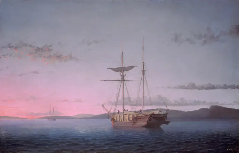 Lumber Schooners at Evening on Penobscot Bay, oil on canvas by Fitz Henry Lane