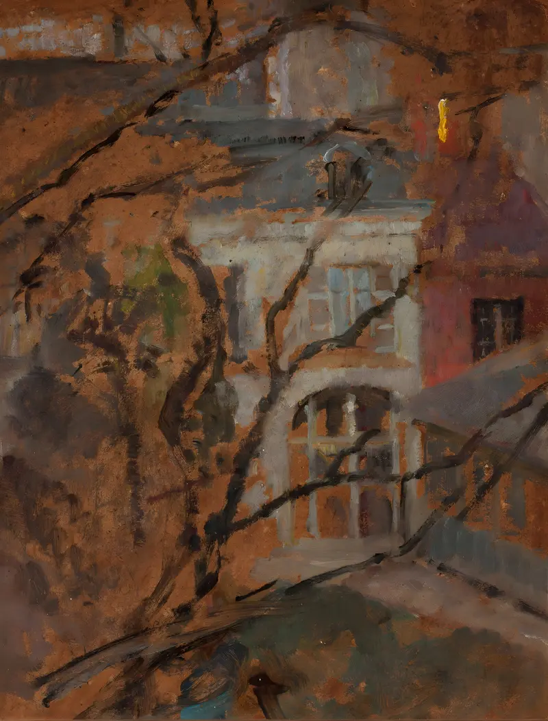 Interior scene with foliage outside the window, oil painting by Olga Boznanska