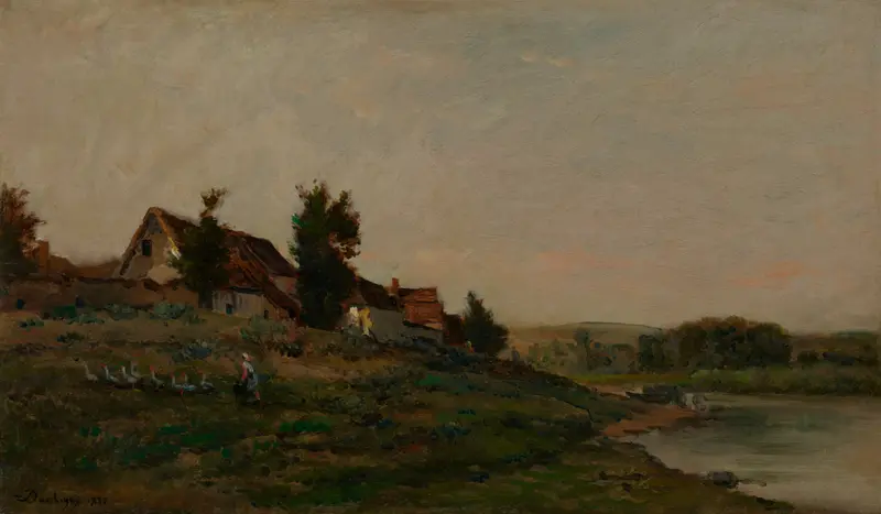 Le Chaumière by Charles François Daubigny, oil on canvas depicting a cottage in a lush landscape.