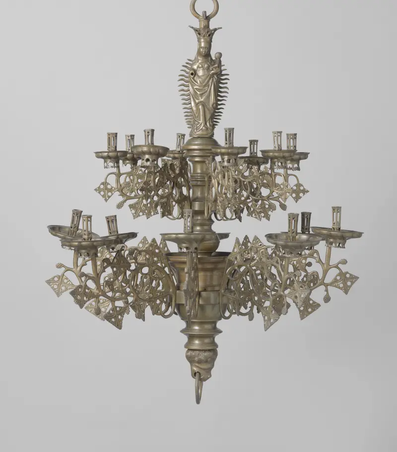 Renaissance candle holder by Unknown Artist, featuring intricate detailing and light reflections.