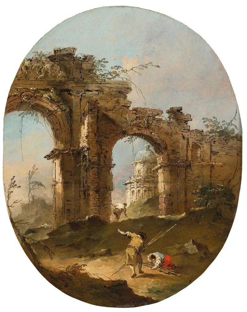An architectural capriccio with figures by Francesco Guardi, oil on canvas