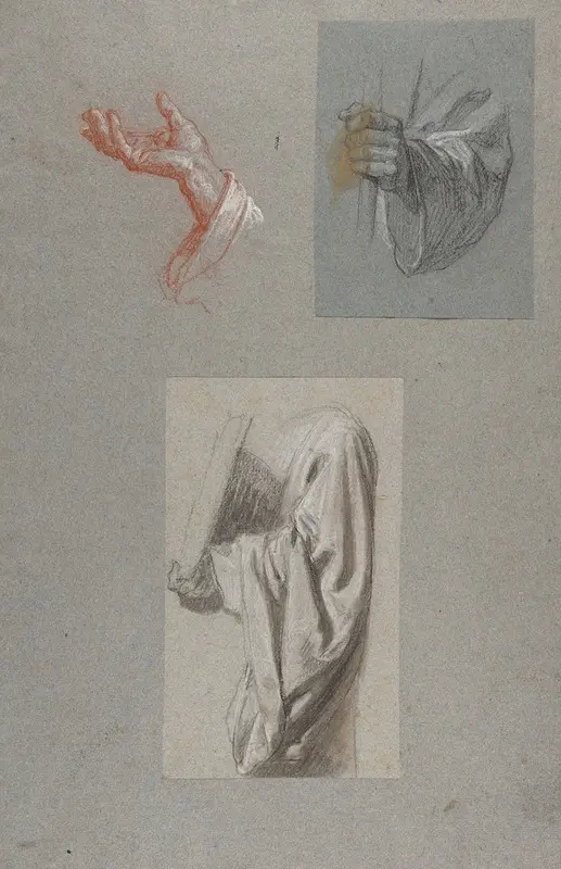 This painting showcases the hands of Saint Remi and a study for an acolyte holding a book.