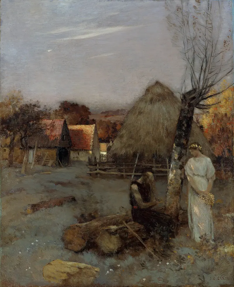 Figurative oil painting by Jean Charles Cazin featuring a young man in a muted palette.