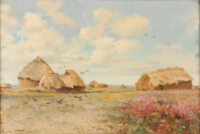 Botanical scene with colorful flowers by Armand Guéry, 1891