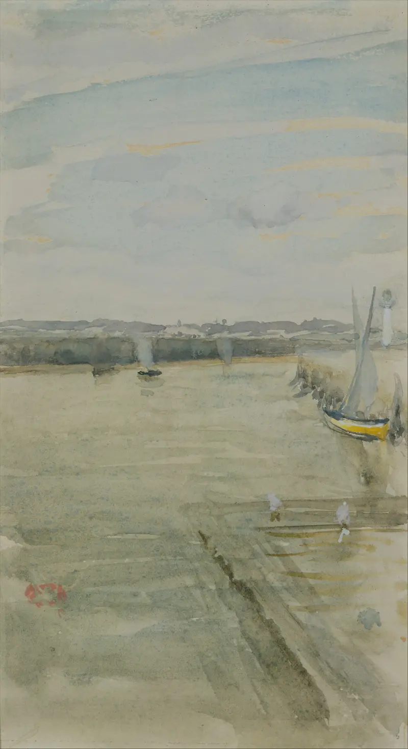 Marine scene with flowing river and sky, oil on canvas by James Abbott McNeill Whistler