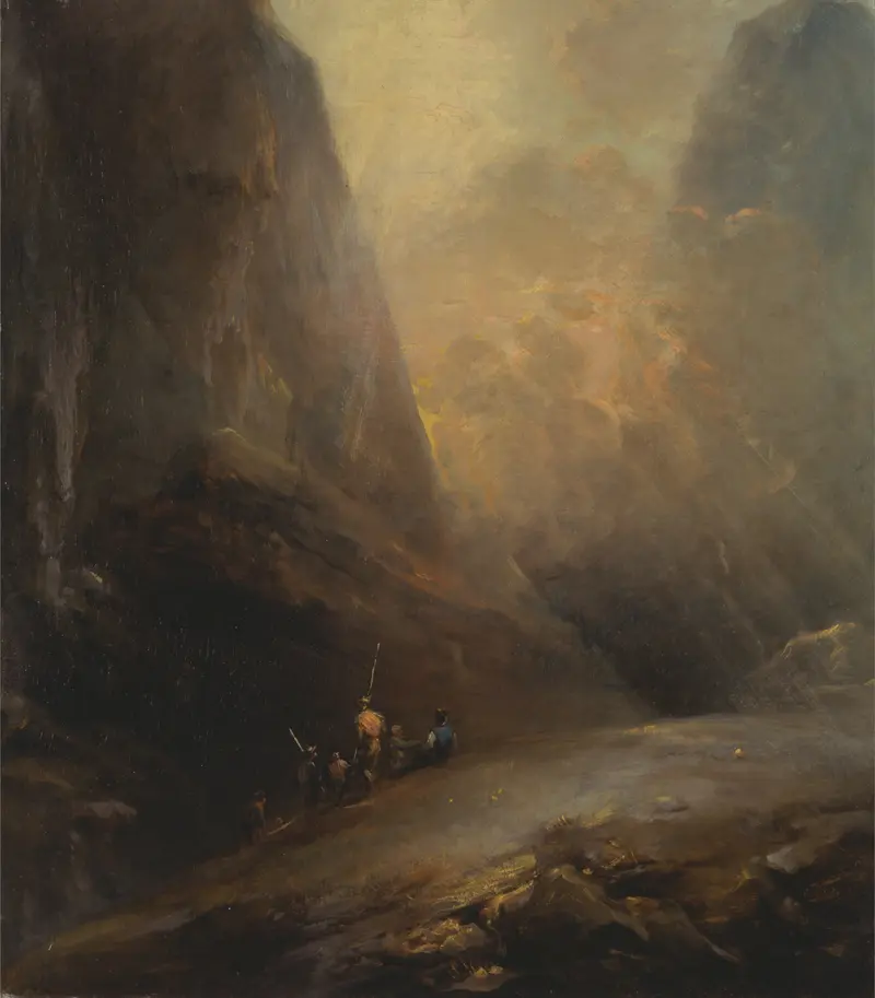 Mountain landscape with banditti, oil on canvas by Elias Martin