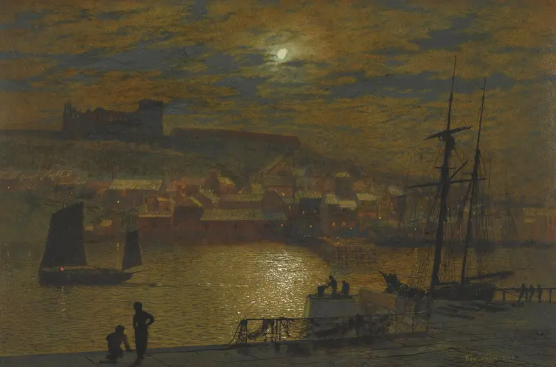 Landscape of Whitby from Scotch Head, moonlight on the Esk river by John Atkinson Grimshaw, 1879