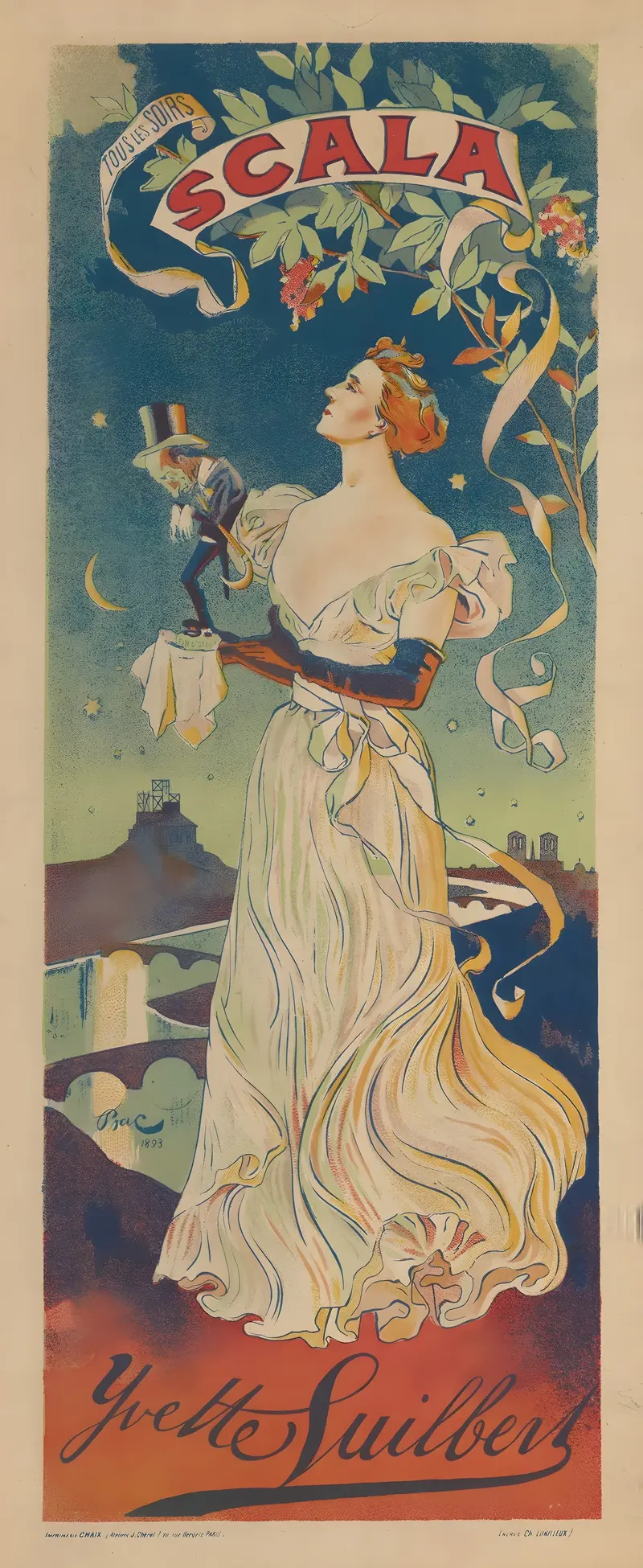 A vibrant Art Nouveau poster by Jules Chéret featuring dynamic figures and floral motifs.