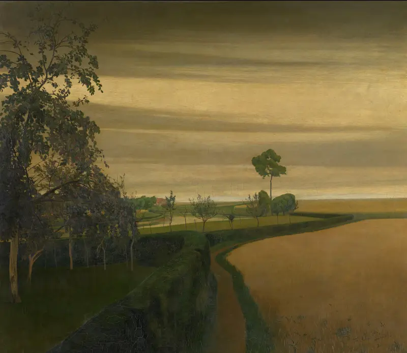 Sunset landscape in oil on canvas by Valerius De Saedeleer