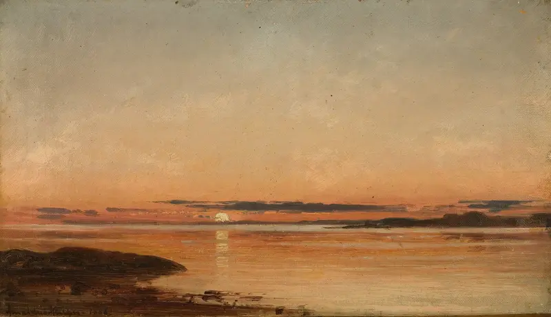 Landscape at twilight over a river, oil painting by Amaldus Nielsen