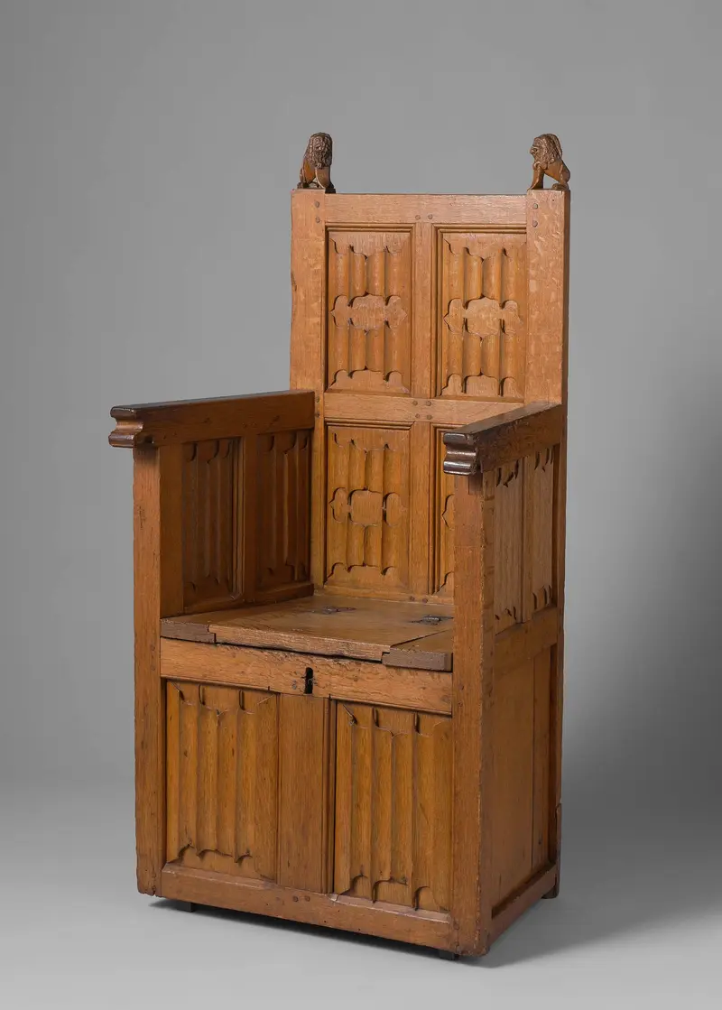 Wooden chair with lion-headed supports, crafted from wood by Unknown Artist
