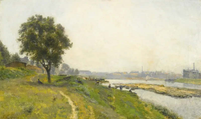 Ivry-Sur-Seine. Le Confluent Avec La Marne by Stanislas Lépine, oil on canvas depicting a tranquil river landscape.