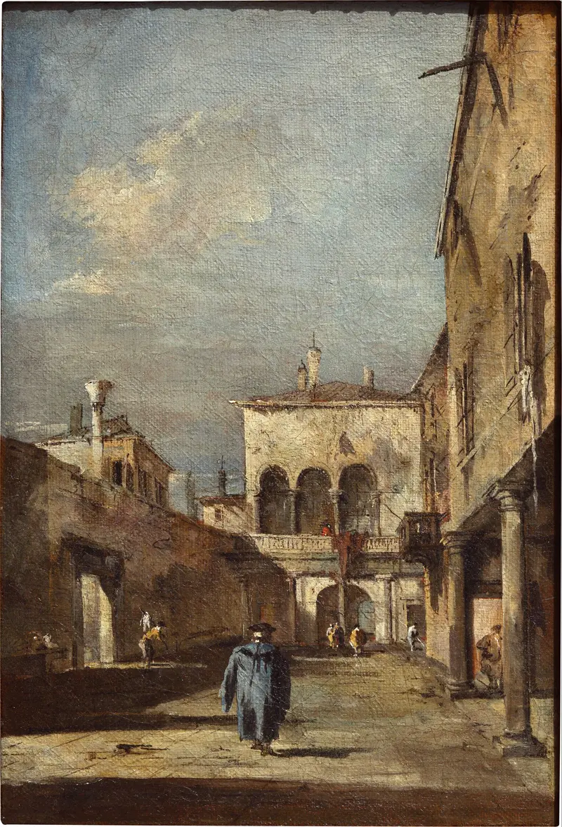 Architectural fantasy with a courtyard, oil on canvas by Francesco Guardi