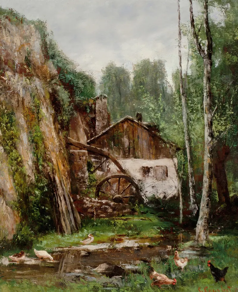 Vue de Moulin by Cherubino Patà, oil on canvas depicting a windmill and sunset over fields.