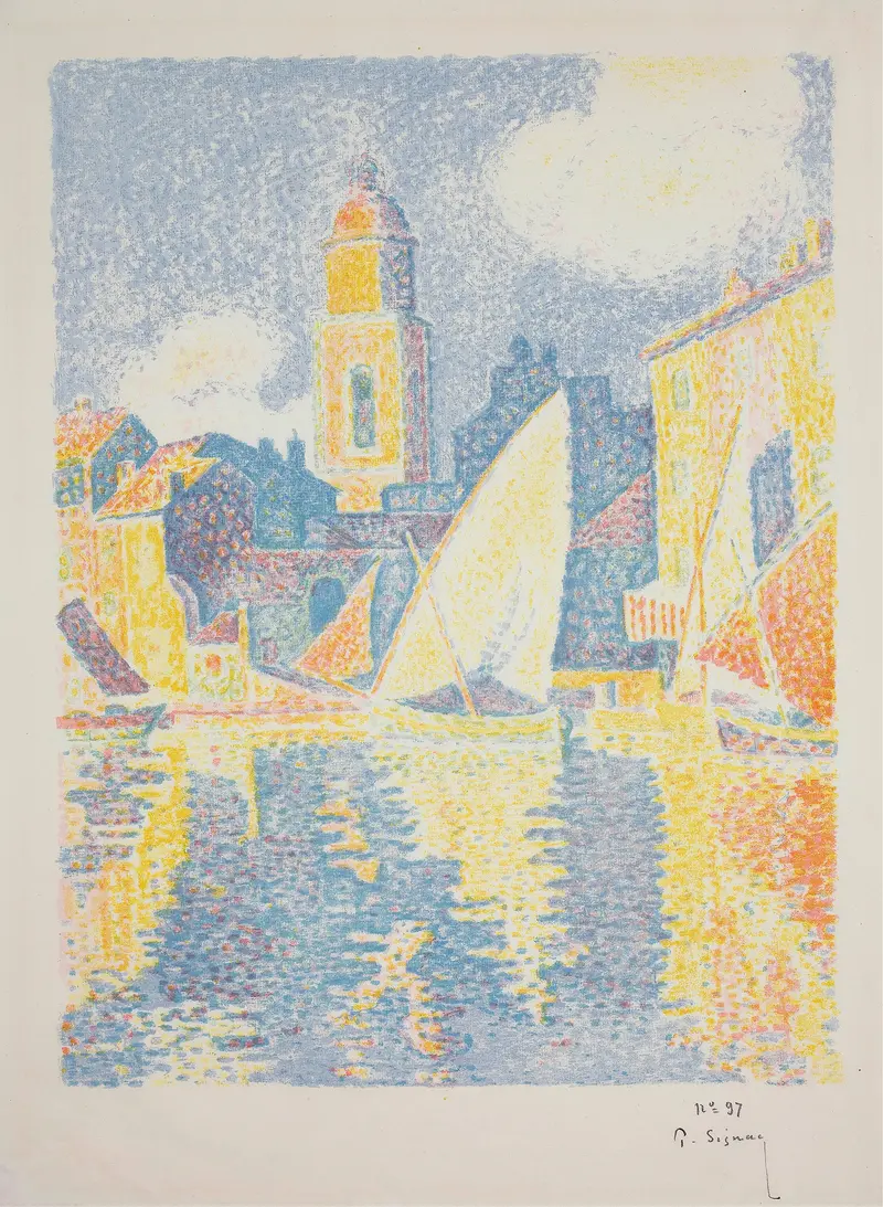 The Port of St. Tropez, oil on canvas by Paul Signac, depicting boats and shimmering reflections on water.
