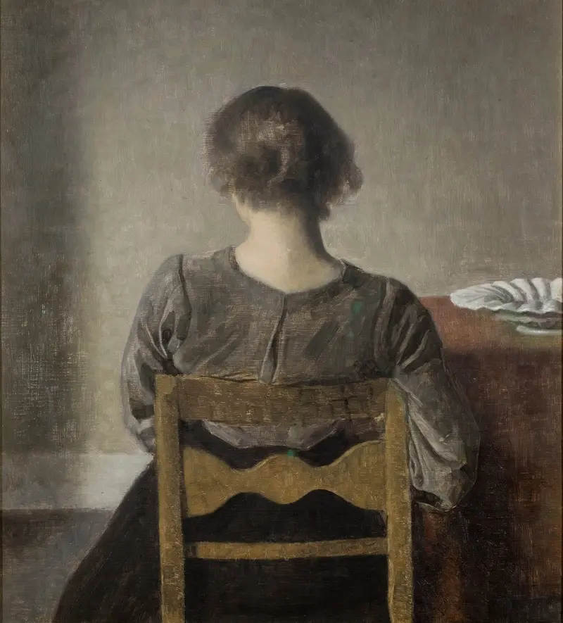 A serene interior scene by Vilhelm Hammershøi, showcasing light and shadow.