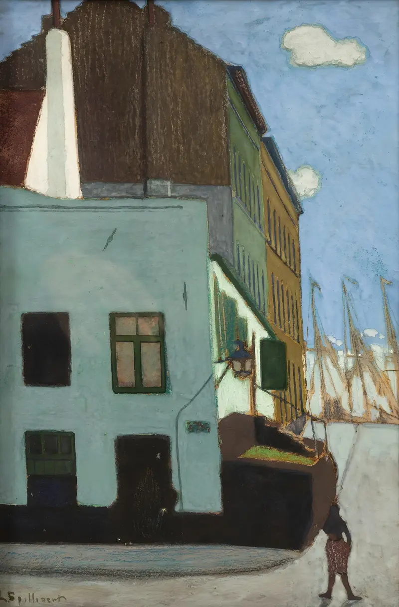 Interior scene with pulpit in oil on canvas by Léon Spilliaert